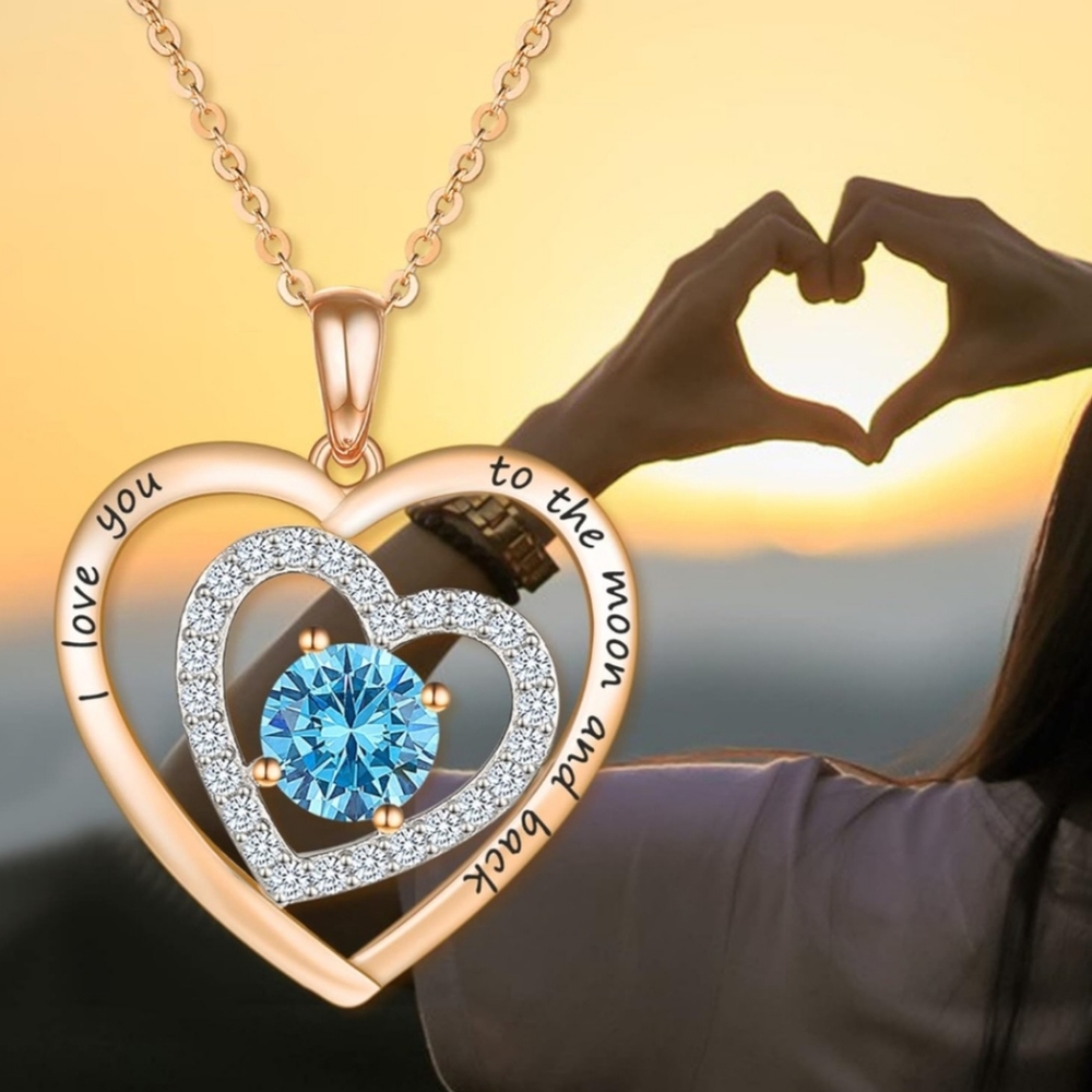 Sterling silver rose gold topaz heart necklace I love you to the moon and back